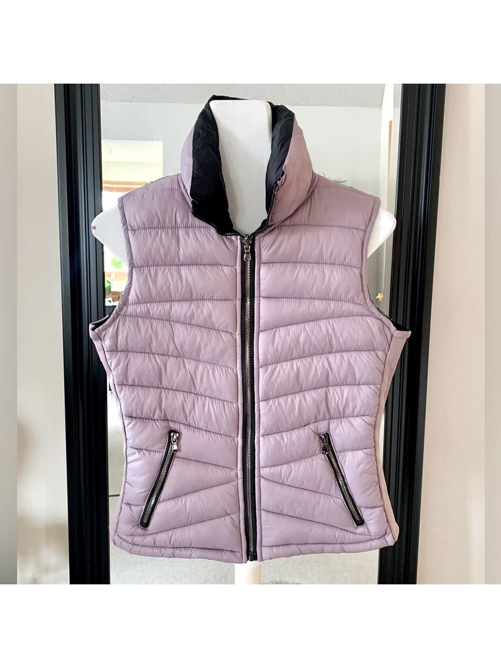 Love Me Now Lilac & Black Reversible Puffer Vest - Picture 1 of 5
